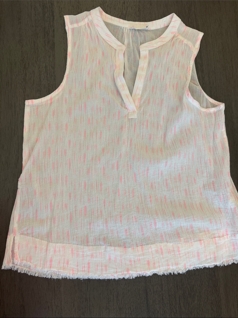 Carve Designs White Sleeveless Split-Neck Tank with Pink Accent Dashes